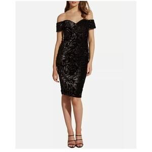 New Bardot Matte Sequin Velvet Off Shoulder Cocktail Dress 4 XS Black Nordstrom